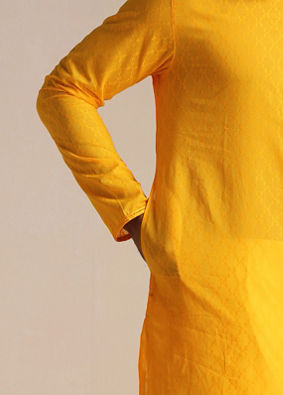 Orange Cotton Kurta With Embroidered Collar image number 2